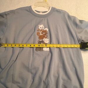 Light Blue Crewneck Sweatshirt with Stacked Cat Embroidery